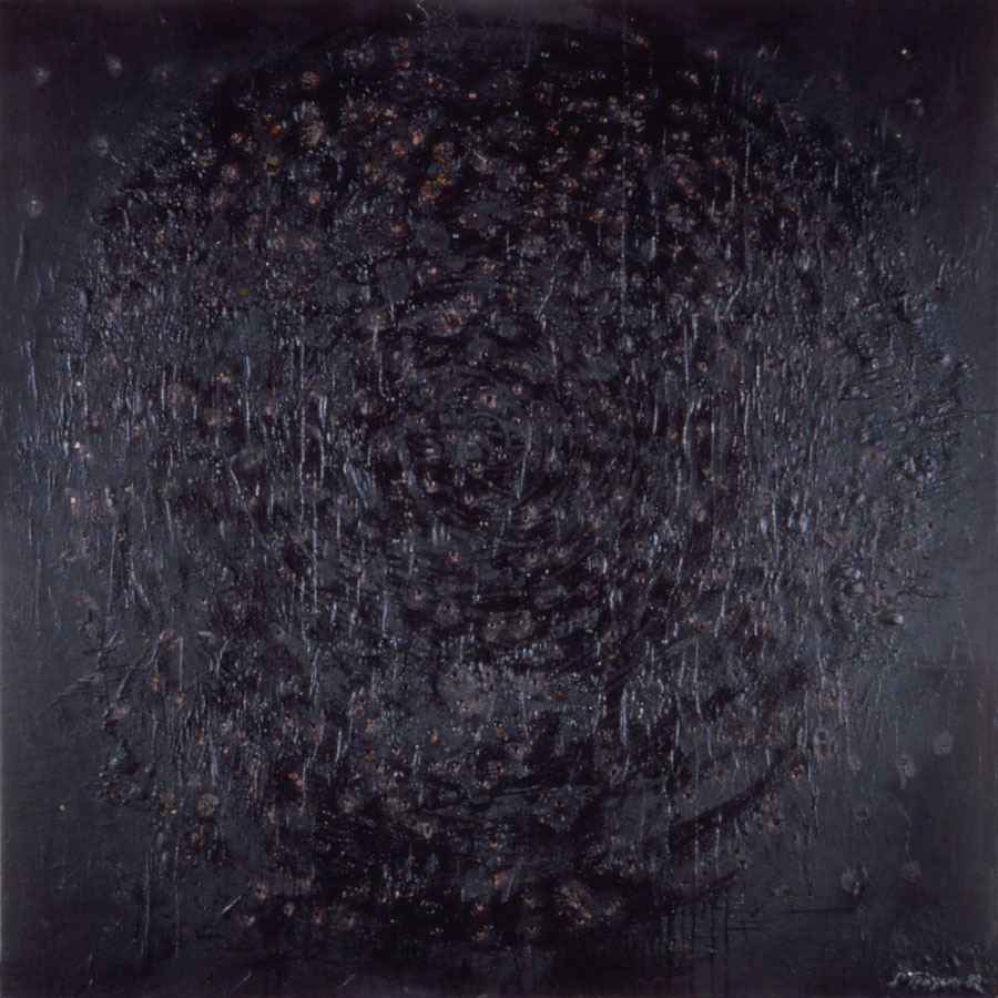 1000 Small Holes, 1989, mixed media on canvas, 180x180cm