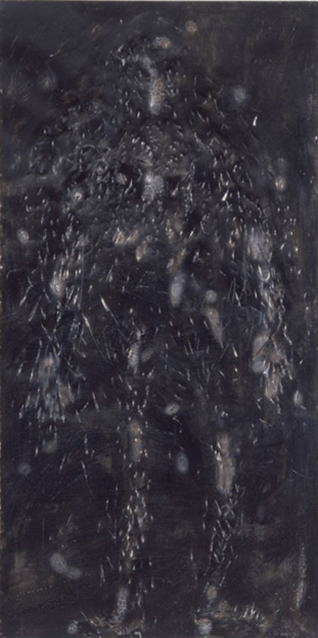 Giordano Bruno 1992, mixed media on sheet iron and  metal, 100x200cm